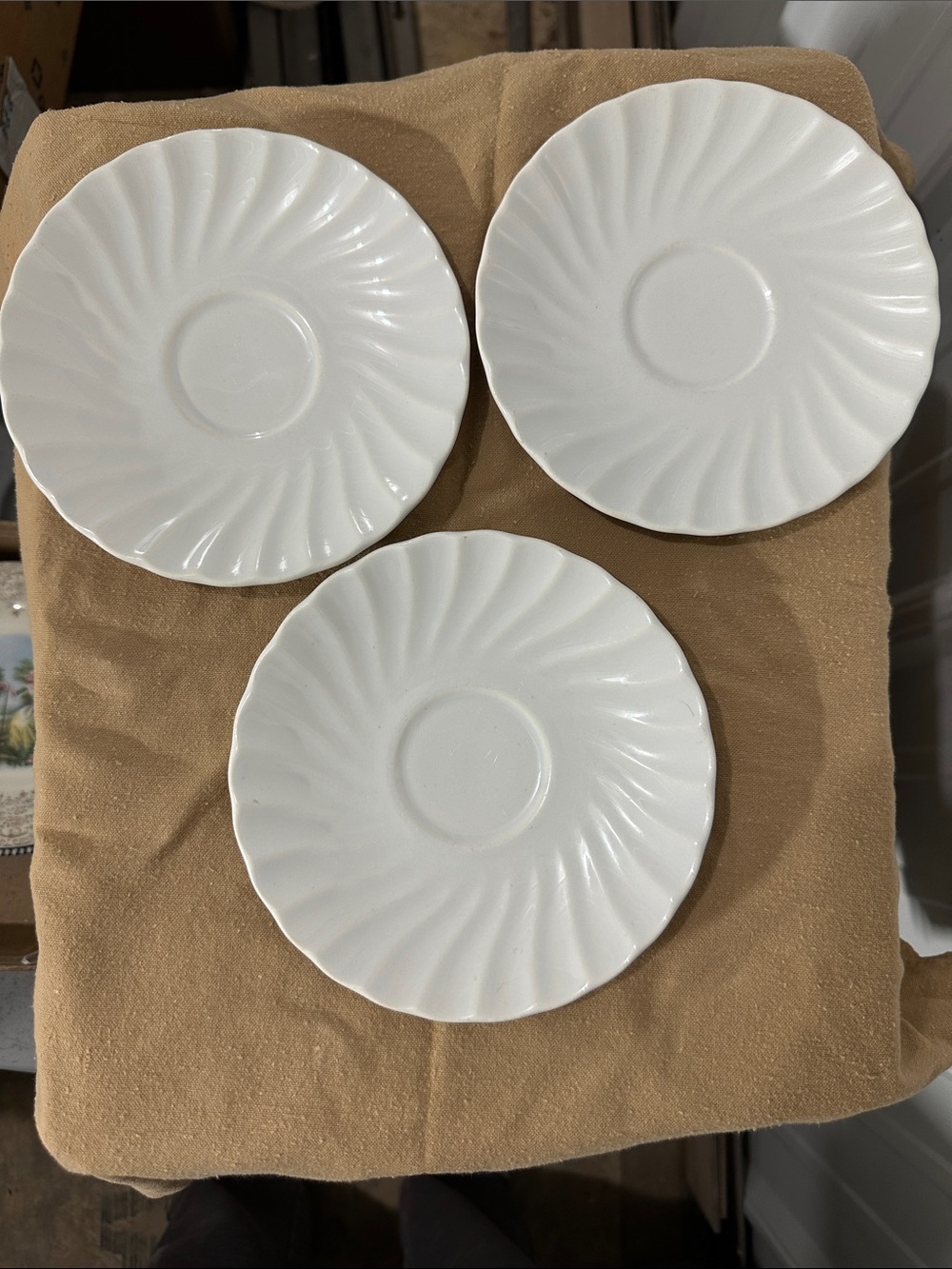 White Ceramic Saucer Set - Elegant Swirl Design
